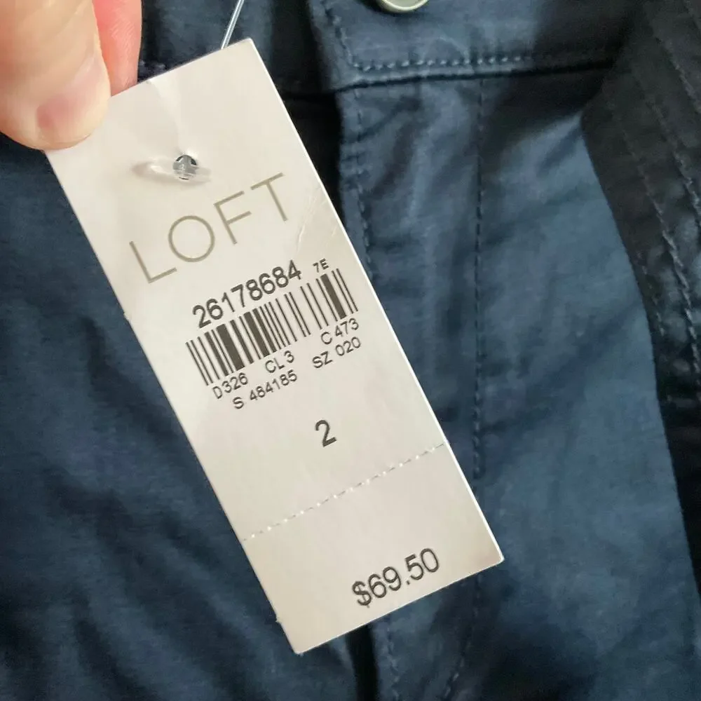 LOFT Navy Blue Ankle Length Casual Pants with Belt -‎ Size 2 - NEW